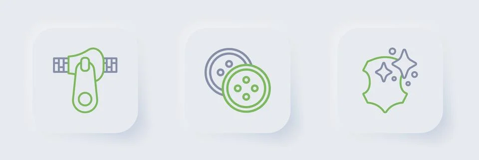 Set line Leather, Sewing button for clothes and Zipper icon. Vector 스톡 일러스트