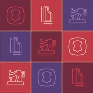 Set line Leather, Sewing machine and pattern icon. Vector イラスト素材
