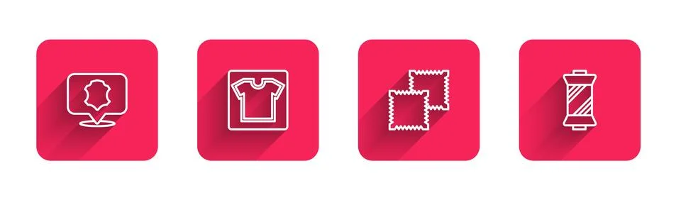 Set line Leather, Sewing pattern, Textile fabric roll and thread on spool with イラスト素材