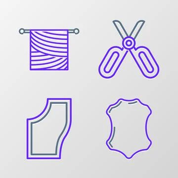 Set line Leather, Sewing Pattern, Scissors and Knitting icon. Vector イラスト素材