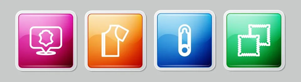 Set line Leather, Sewing pattern, Safety pin and Textile fabric roll. Colorful Stock Illustration