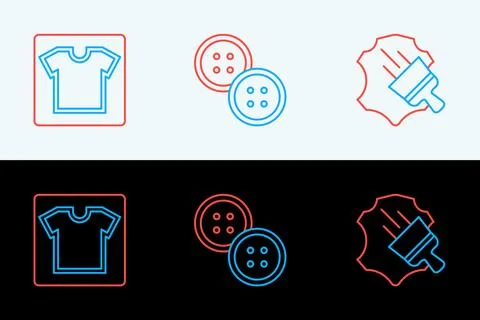 Set line Leather, Sewing pattern and button icon. Vector Illustrazione stock
