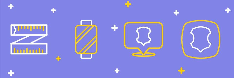 Set line Leather, Sewing thread on spool and Tape measure icon. Vector Stock Illustration
