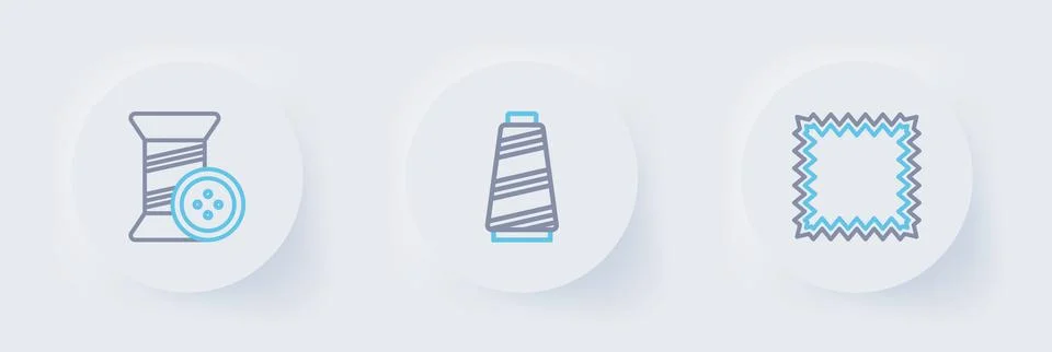 Set line Leather, Sewing thread and and button icon. Vector Illustrazione stock