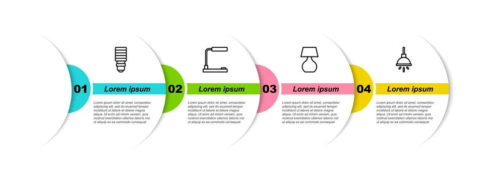 Set line LED light bulb, Table lamp, and Chandelier. Business infographic 库存插图