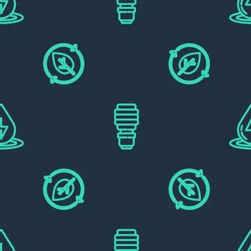 Set line LED light bulb, Recycle and leaf and Water energy on seamless pattern Stockillustratie