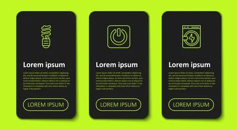 Set line LED light bulb, Power button and Washer. Business infographic template Stock Illustration