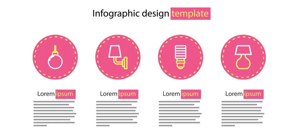 Set line LED light bulb, Table lamp, Wall or sconce and Lamp hanging icon Stock Illustration