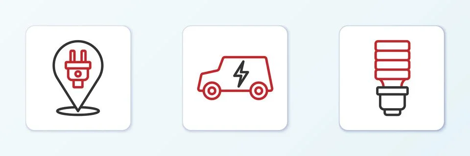 Set line LED light bulb, Electric plug and car icon. Vector Stockillustratie