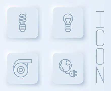 Set line LED light bulb, Creative lamp idea, Roll adhesive tape and Global en Stock Illustration