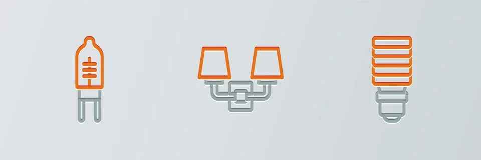 Set line LED light bulb, Light emitting diode and Wall lamp or sconce icon Stock Illustration