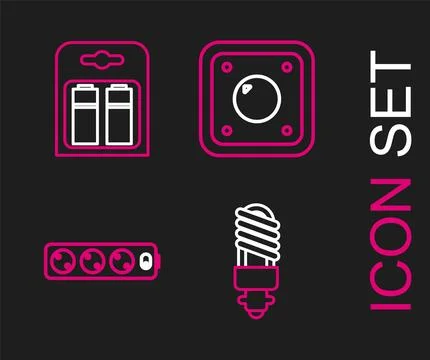 Set line LED light bulb, Electric extension cord, switch and Battery in pack Stock Illustration