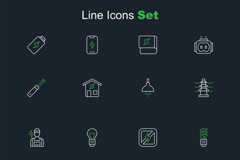 Set line LED light bulb, No lightning, Creative lamp idea, Electrician, tow.. Stock Illustration