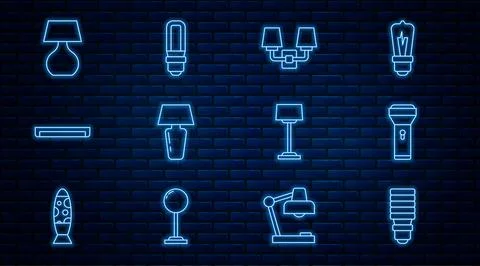 Set line LED light bulb, Flashlight, Wall lamp or sconce, Table, Fluorescen.. Stock Illustration