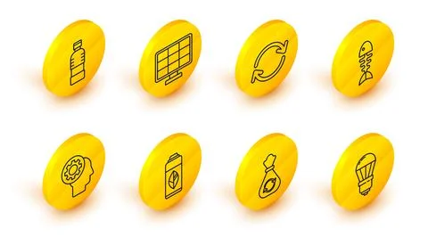 Set line LED light bulb, Garbage bag with recycle, Recycling plastic bottle.. Stock Illustration