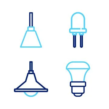 Set line LED light bulb, Chandelier, Light emitting diode and  icon. Vector Stock Illustration