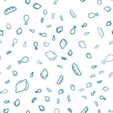 Set line Lemon, Bread loaf and Chicken leg on seamless pattern. Vector Stock Illustration