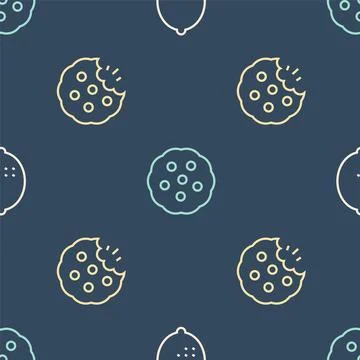 Set line Lemon, Cookie or biscuit and  on seamless pattern. Vector 스톡 일러스트