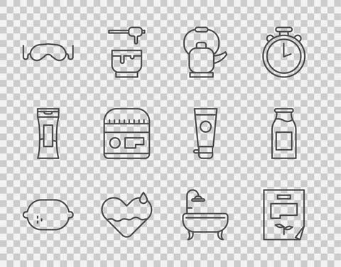 Set line Lemon, Leaf document, Kettle with handle, Heart heal, Eye sleep mask Illustration
