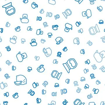 Set line Lemon, Teapot and Kettle with handle on seamless pattern. Vector Illustrazione stock