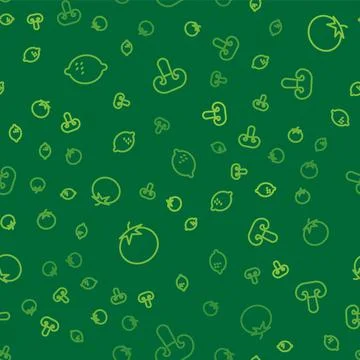 Set line Lemon, Tomato and Mushroom on seamless pattern. Vector イラスト素材