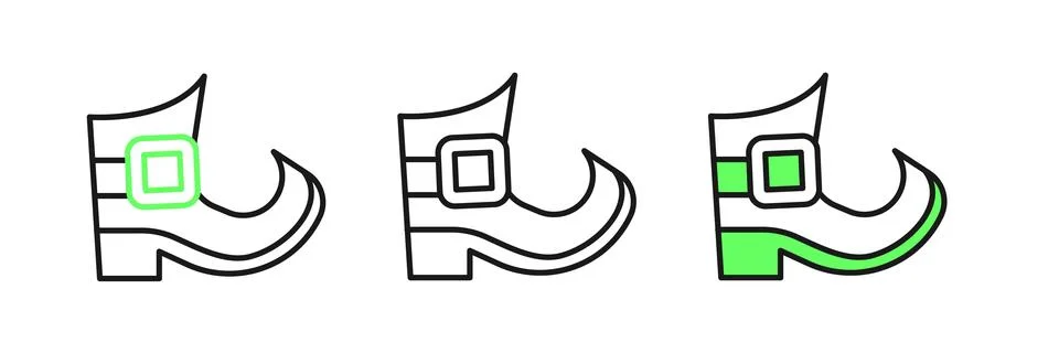 Set line Leprechaun boot icon isolated on white background. Happy Saint Pat.. Stock Illustration