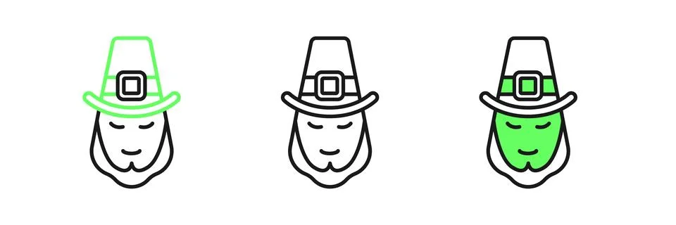 Set line Leprechaun icon isolated on white background. Happy Saint Patricks.. Stock Illustration