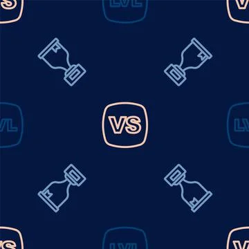 Set line Level game, Award cup and VS Versus battle on seamless pattern. Vector Stock Illustration