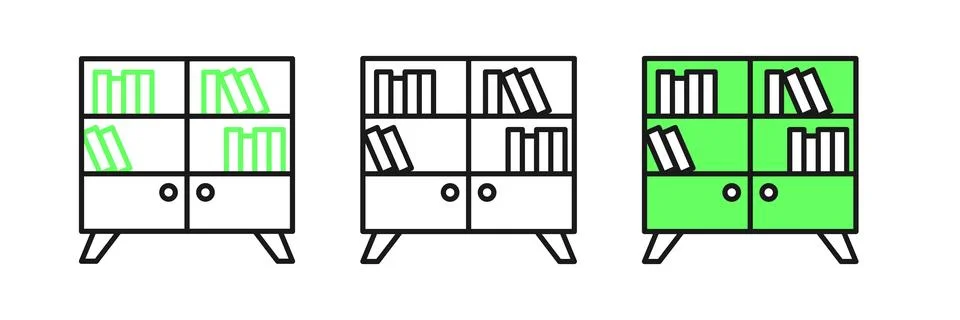 Set line Library bookshelf icon isolated on white background.  Vector Stock Illustration