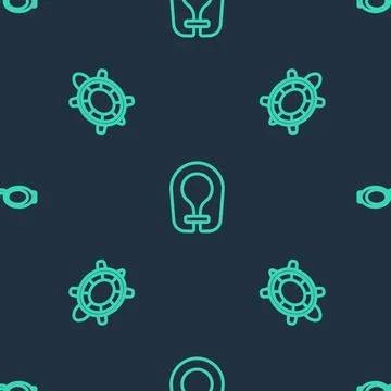 Set line Life jacket, Turtle and Glasses for swimming on seamless pattern Illustrazione stock