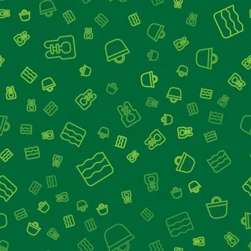 Set line Life jacket, Wave and Beach bag on seamless pattern. Vector Stock Illustration