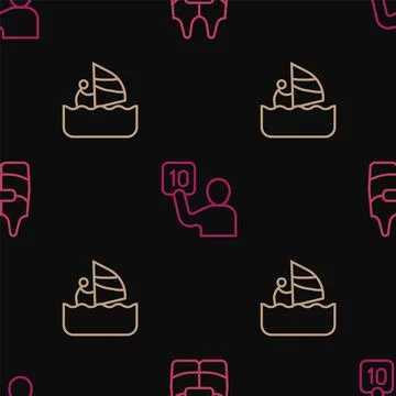 Set line Life jacket, Windsurfing and Assessment of judges on seamless pattern Illustrazione stock