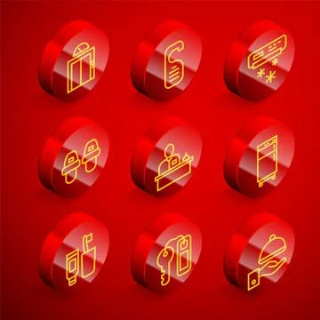 Set line Lift, Please do not disturb, Air conditioner, Hotel slippers, reception Ilustración de archivo