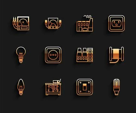 Set line Light bulb, Ampere meter, multimeter, voltmeter, Electric light sw.. Stock Illustration