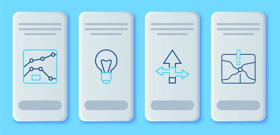 Set line Light bulb, Arrow, Graph, chart, diagram and Intersection point ic.. 스톡 일러스트