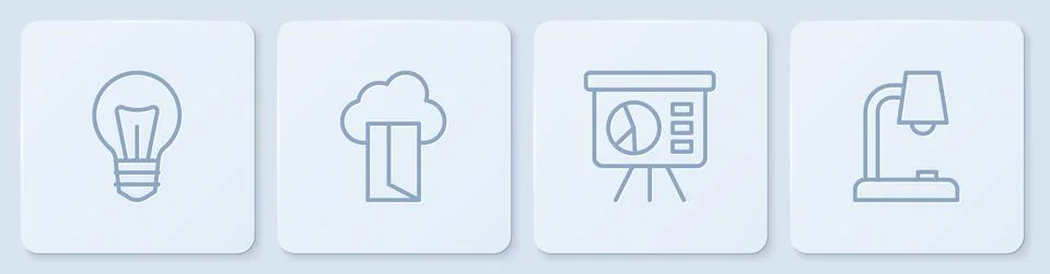 Set line Light bulb, Board with graph, Cloud database and Table lamp. White 스톡 일러스트