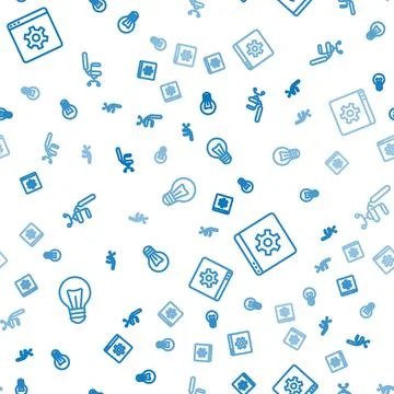 Set line Light bulb, Browser setting and Office chair on seamless pattern Stock Illustration