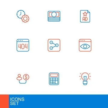 Set line Light bulb, Calculator, Human and money, Personal information coll.. Stock Illustration