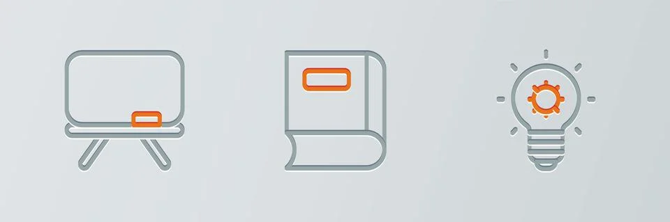 Set line Light bulb, Chalkboard and Book icon. Vector Stock Illustration