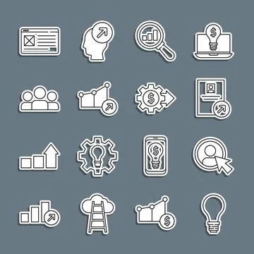 Set line Light bulb with concept of idea, Create account screen, Job promotion Illustrazione stock