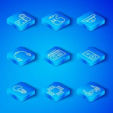 Set line Light bulb with concept of idea, Radio antenna, Processor microcircuits 스톡 일러스트