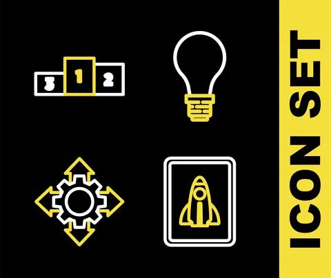 Set line Light bulb with concept of idea, Startup project, Project team base and Stock Illustration