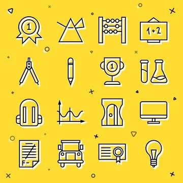 Set line Light bulb with concept of idea, Computer monitor screen, Test tube and Stock Illustration