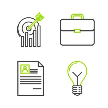 Set line Light bulb with concept of idea, Resume, Briefcase and Target graph Illustration