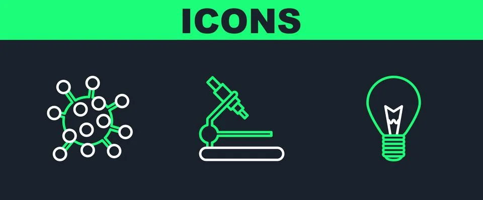 Set line Light bulb with concept of idea, Bacteria and Microscope icon. Vector イラスト素材