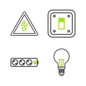 Set line Light bulb with concept of idea, Electric extension cord, light sw.. Stock Illustration