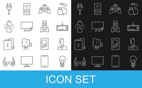 Set line Light bulb with concept of idea, Joystick for arcade machine, Keyb.. Stock Illustration