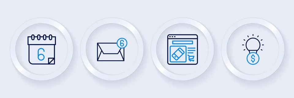 Set line Light bulb with dollar, Online shopping on screen, Mail and e-mail.. Stock Illustration