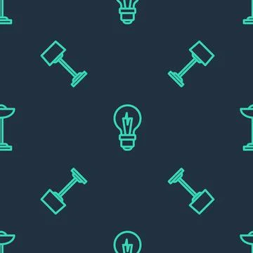Set line Light bulb, Floor lamp and on seamless pattern. Vector 스톡 일러스트