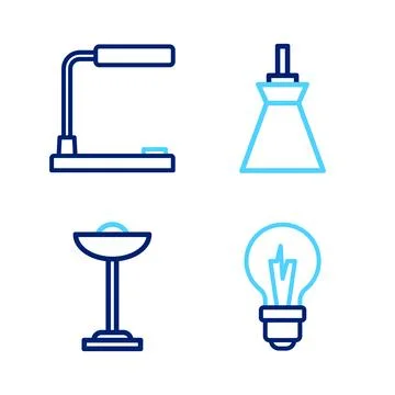 Set line Light bulb, Floor lamp, Lamp hanging and Table icon. Vector 库存插图